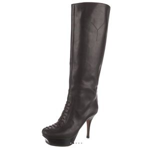 YVES SAINT LAURENT Rive Gauche YSL High Knees Leather Heel Boots